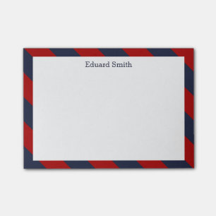 Red and Navy Blue Stripes Personalised Post-it Notes