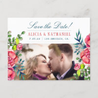 Red and Navy Peony Roses Save Date Wedding PHOTO