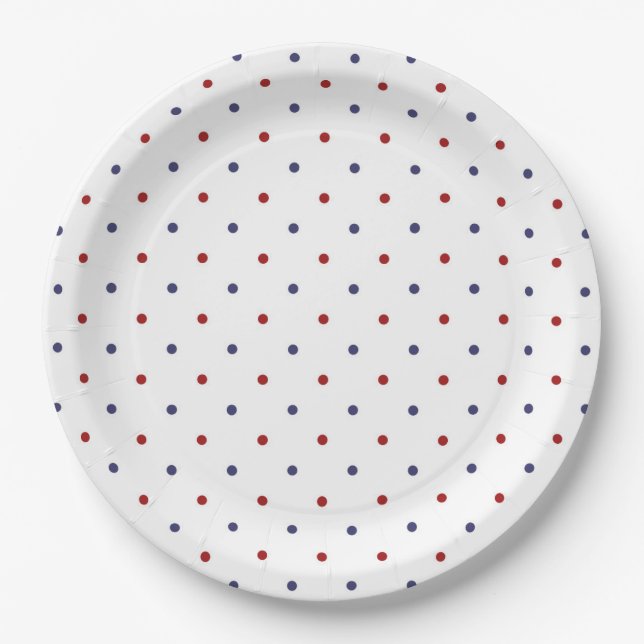 Red and Navy Polka Dot-Classic Preppy Paper Plate (Front)
