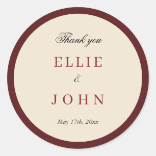 Red And Neutral Formal Wedding Classic Round Sticker