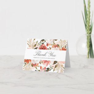 Red and Off White Floral Thank You with Name(s) Card