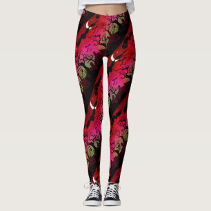 Red and olive green Halloween graveyard scenery Leggings