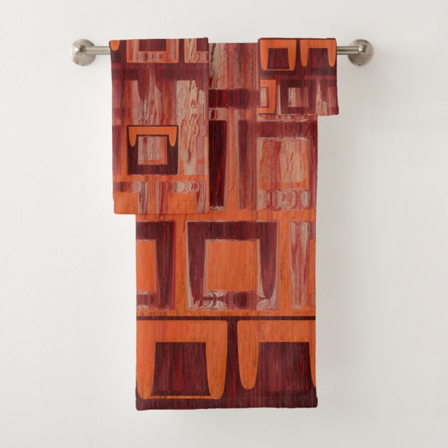red and orange abstract bath towel set (Insitu)