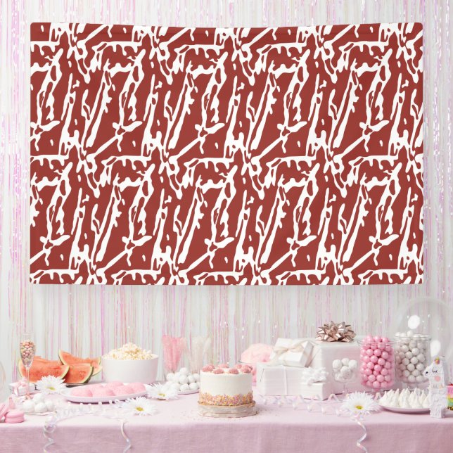 Red and orange abstract shapes blend and overlap a banner (Party)