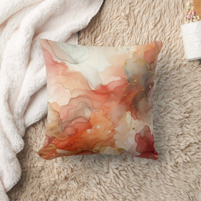 Red and orange alcohol ink cushion (Blanket)