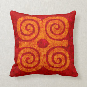 Red and Orange Batik Design Accent Pillow