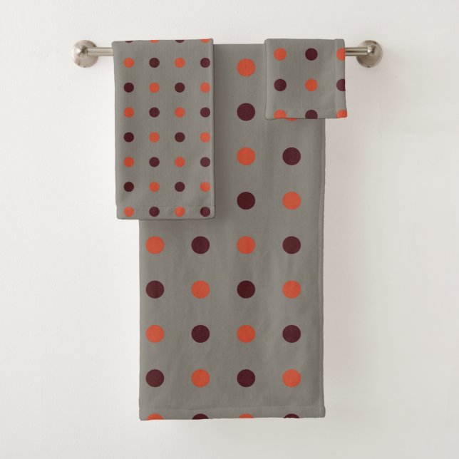 Red and orange dots bath towel set (Insitu)