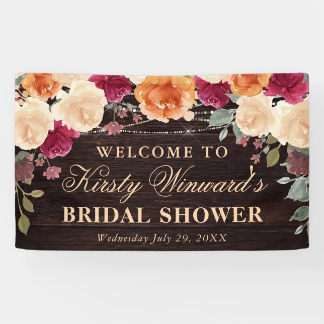 Red and Orange Fall Autumnal Flowers Bridal Shower Banner (Horizontal)