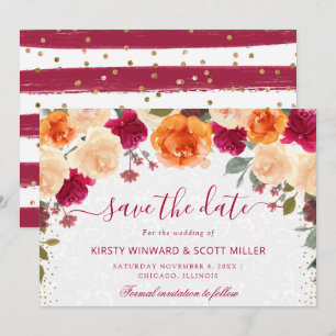 Red and Orange Fall Autumnal Flowers Wedding Save The Date
