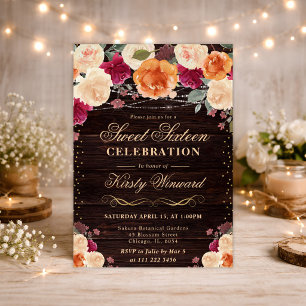 Red and Orange Fall Flowers Sweet Sixteen Invitation