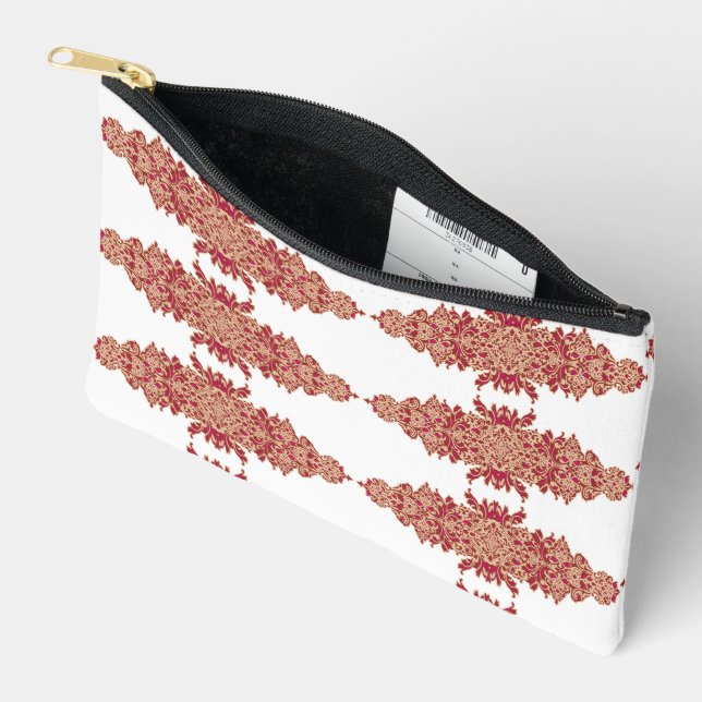 Red and orange floral design with ornamental graph accessory pouch (Open)