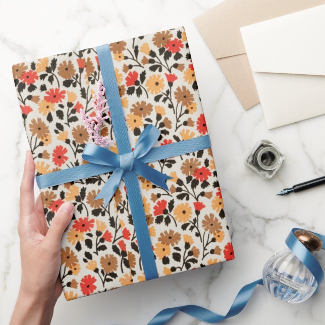 red and orange floral pattern Wrapping Paper (Gifting)