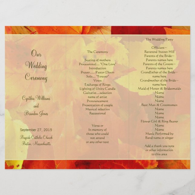 Red and Orange Folded Fall Ceremony Program (Front)