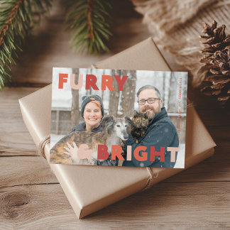 Red and Orange Furry and Bright Dog Family Holiday Card