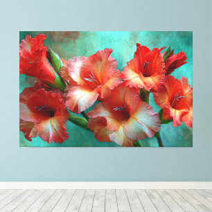 Red and Orange Gladiolus Painting Abstract Wall  Canvas Print