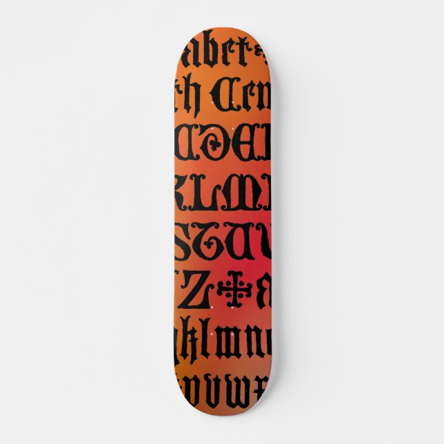 Red and Orange Gothic Letters Skateboard (Front)