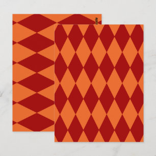 Red and Orange Harlequin Checkered Design Postcard