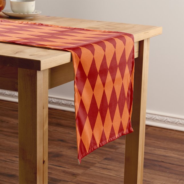 Red and Orange Harlequin Checkered Design  Short Table Runner (Creator Uploaded)
