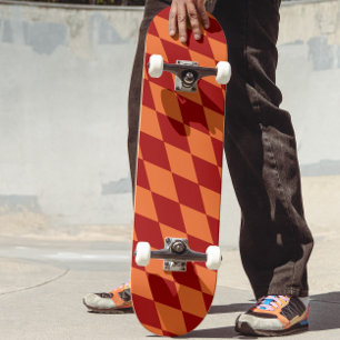 Red and Orange Harlequin Checkered Design Skateboard