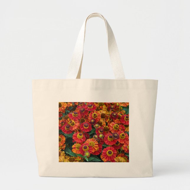 Red and orange helenium flowers large tote bag (Front)
