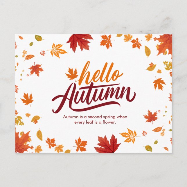 Red and Orange Hello Autumn Illustrative Postcard (Front)