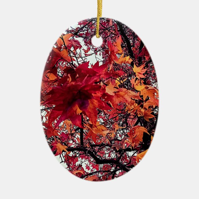 Red and orange leaves ceramic tree decoration (Front)