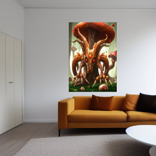 Red and orange  mushroom alien   AI Art Poster