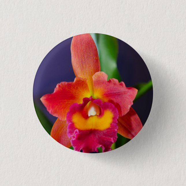 Red and Orange Orchid Pin Button (Front)