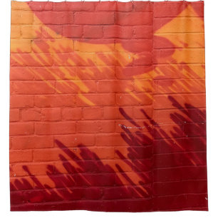 Red and orange painted brick wall shower curtain