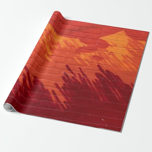 Red and orange painted brick wall wrapping paper (Unrolled)
