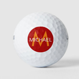 Red and Orange Personalised Name Initial Monogram Golf Balls