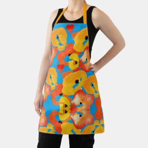 Red and orange poppies floral art apron