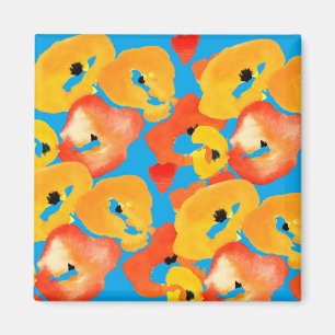 Red and orange poppies floral art magnet