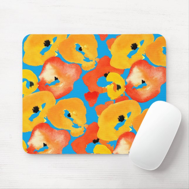 Red and orange poppies floral art mouse pad (With Mouse)