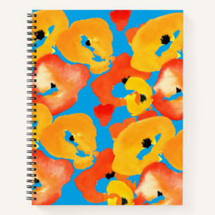 Red and orange poppies floral art notebook