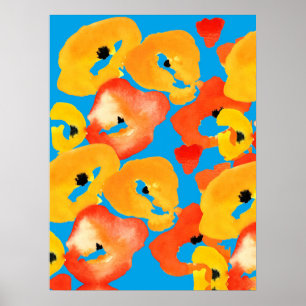 Red and orange poppies floral art poster