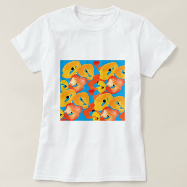 Red and orange poppies floral art T-Shirt (Design Front)