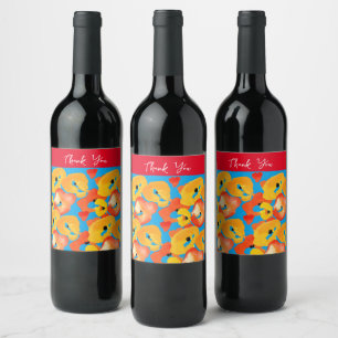 Red and orange poppies floral art wine label