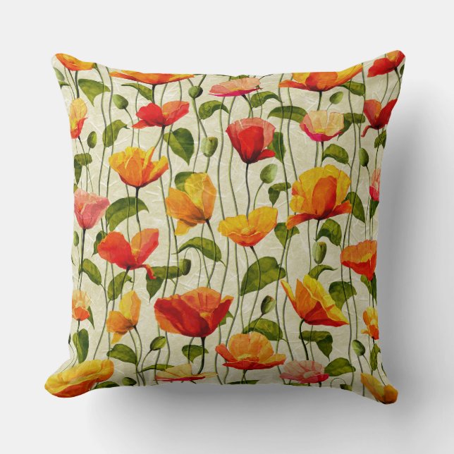 Red and Orange Poppy Pattern Cushion (Front)