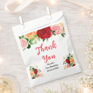 Red and Orange Roses Birthday Thank You Favour Bags