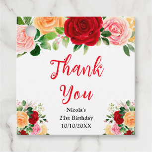 Red and Orange Roses Birthday Thank You Favour Tags
