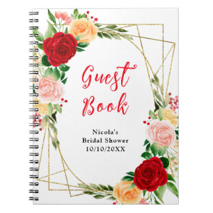Red and Orange Roses Bridal Shower Guest Book