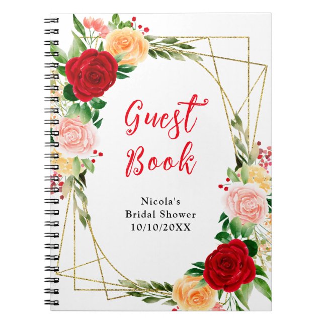 Red and Orange Roses Bridal Shower Guest Book (Front)