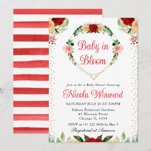 Red and Orange Roses Flowers Heart Baby Shower Invitation