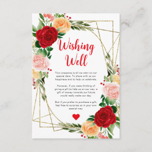 Red and Orange Roses Gold Wedding Wishing Well Enclosure Card