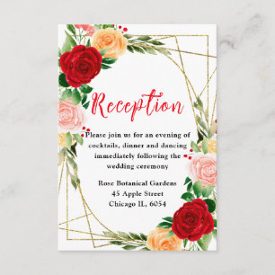 Red and Orange Roses Wedding Reception Enclosure Card