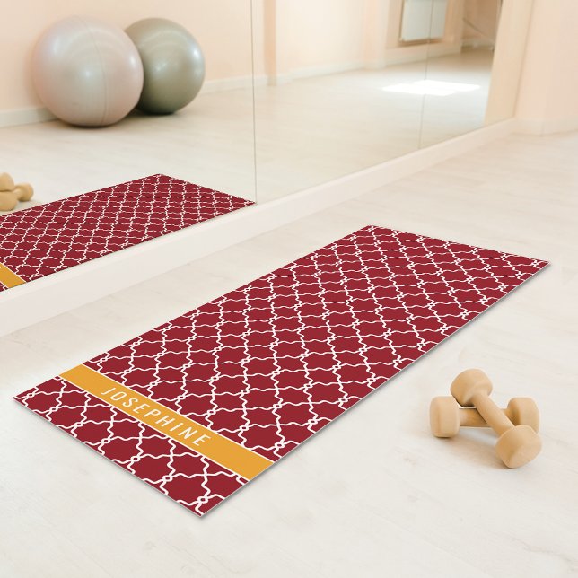 Red And Orange Trellis Pattern With Custom Name Yoga Mat (Creator Uploaded)