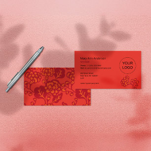 Red and Orange Vibrant and Bold Floral Pattern Business Card