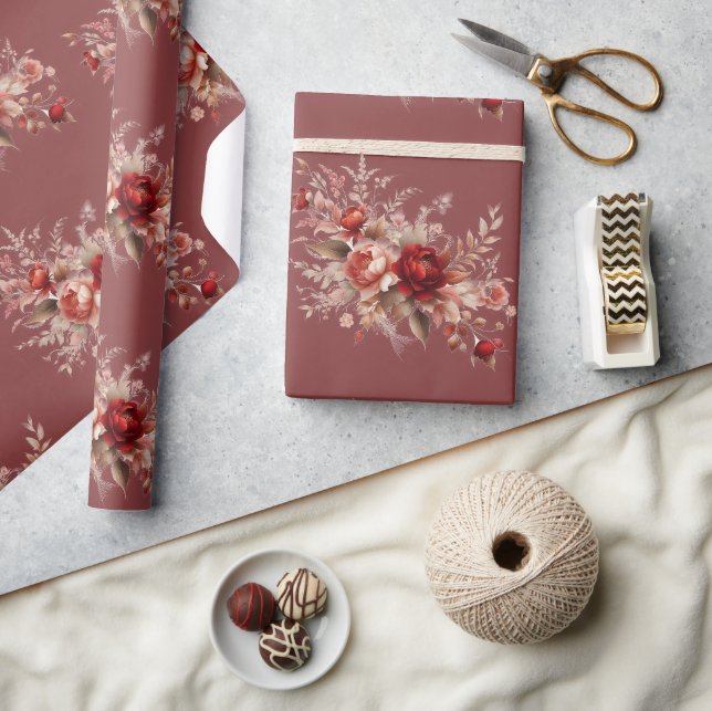 Red and Peach Blush Floral  Wrapping Paper (Crafts)