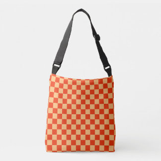 Red and Peach Check Chequered Chequerboard Pattern Crossbody Bag